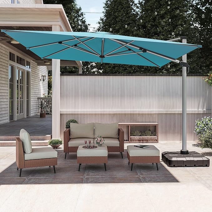 11' X 11' Ft Cantilever Parapluie de patio 360 Rotation Système de tilting intégré Offset Umbre
