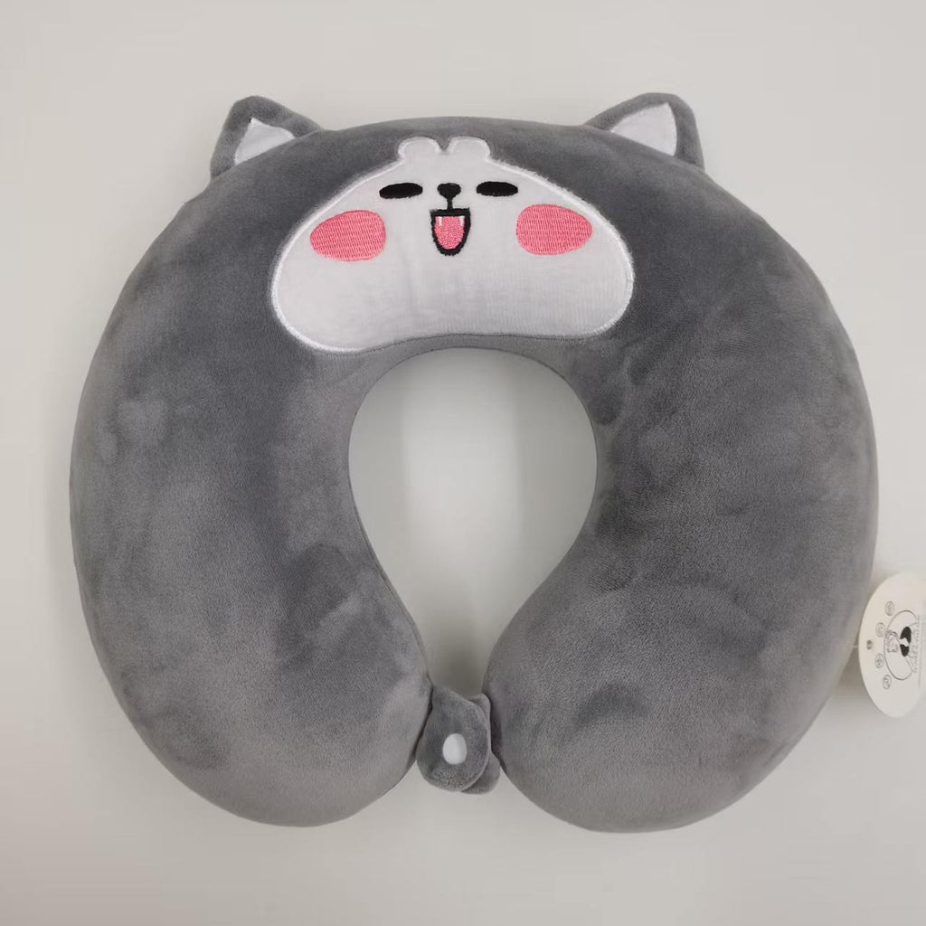 Cute Grey Cat UShaped Travel Cou Oreiller en peluche douce Support de cou Oreiller