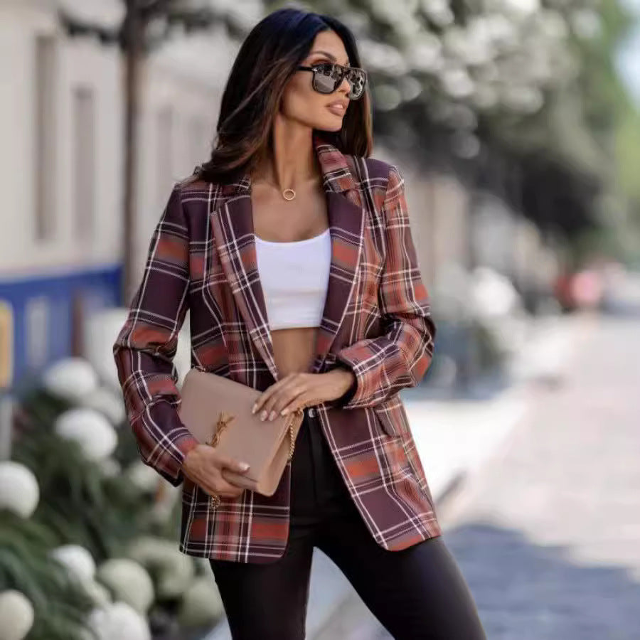Blazer de Plaid Casual et Chic pour les femmes