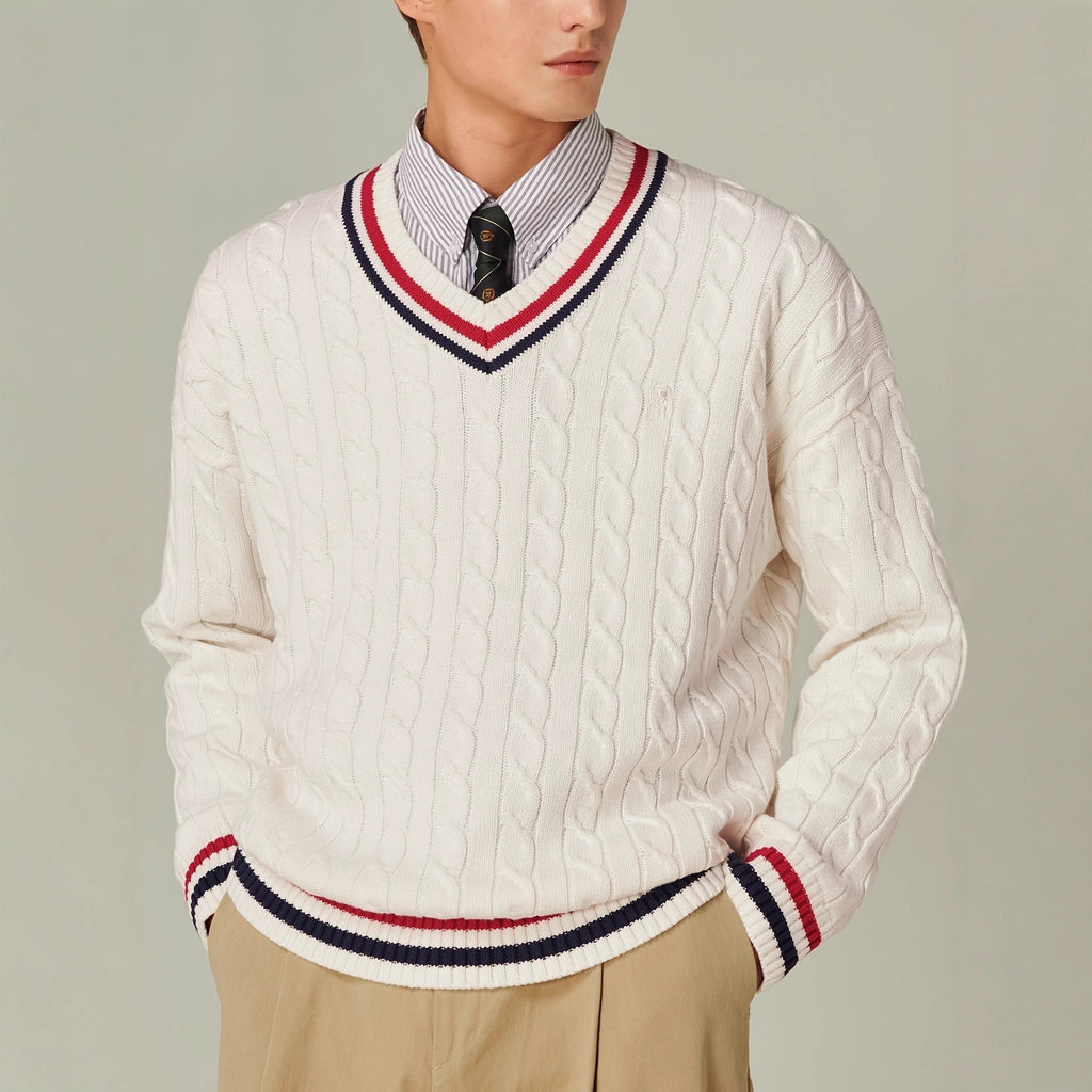 Bloc de couleur Col V Col à manches longues Chandail casual élégant Automnehiver