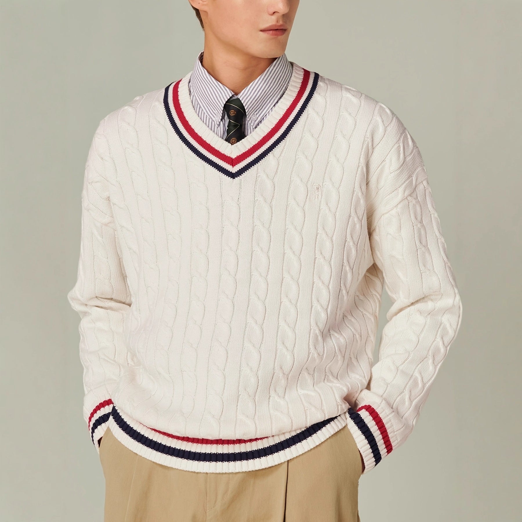 Bloc de couleur Col V Col à manches longues Chandail casual élégant Automnehiver
