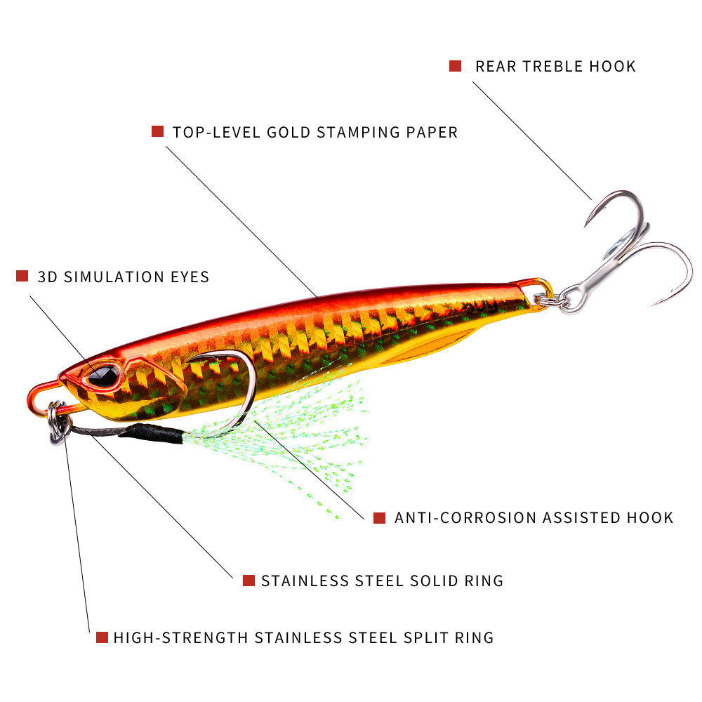 Luya Bait Submerged Tossing Lure plaque de fer Plomb lumineux de poisson avec crochet Treble