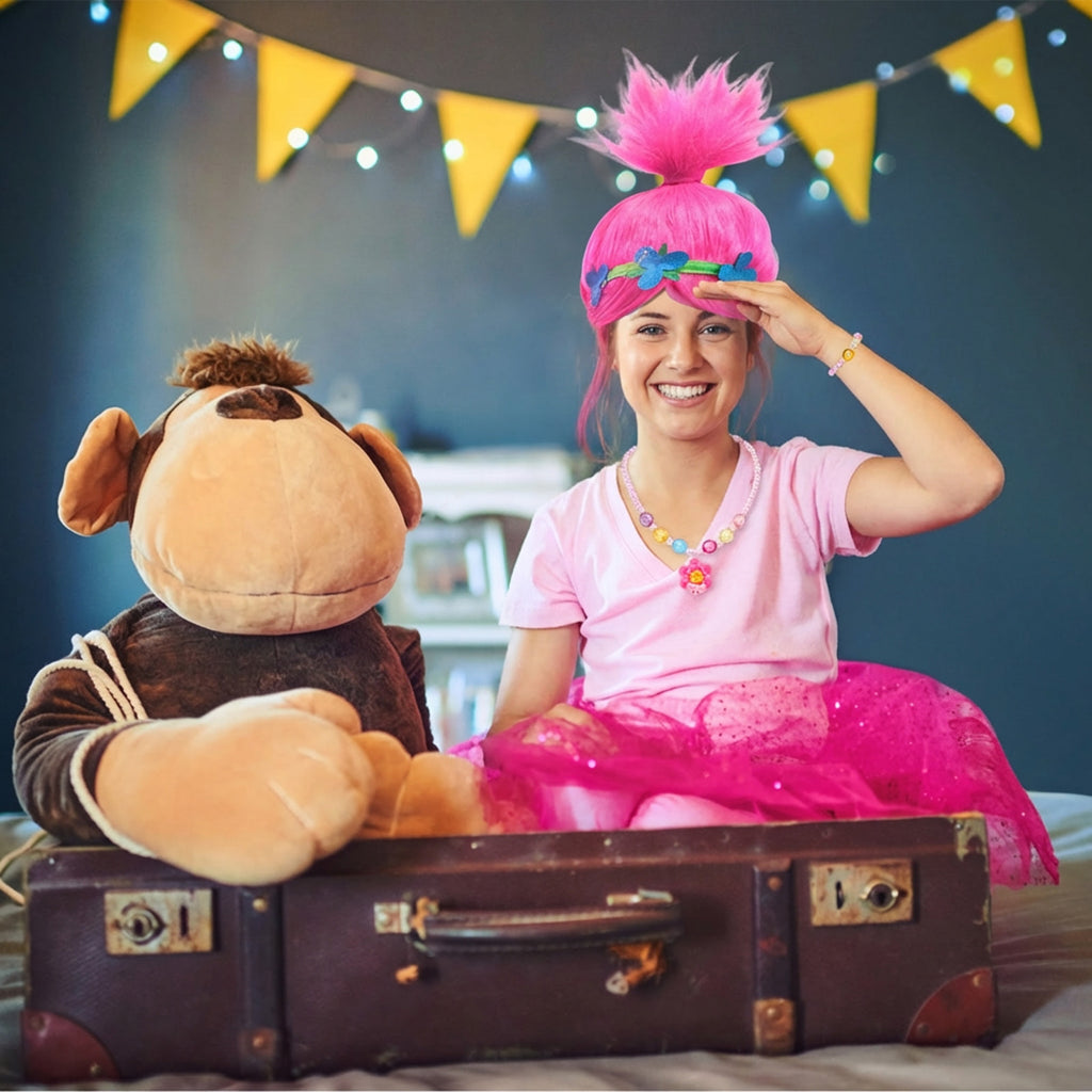 Ensemble de costumes de troll pour femmes avec perruque et sac