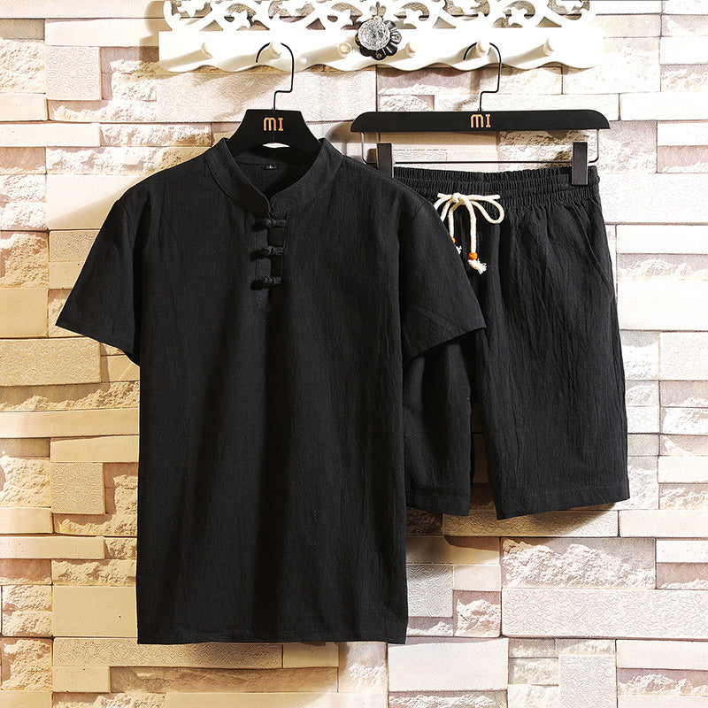 Short en lin pour homme Costume à manches courtes Style chinois