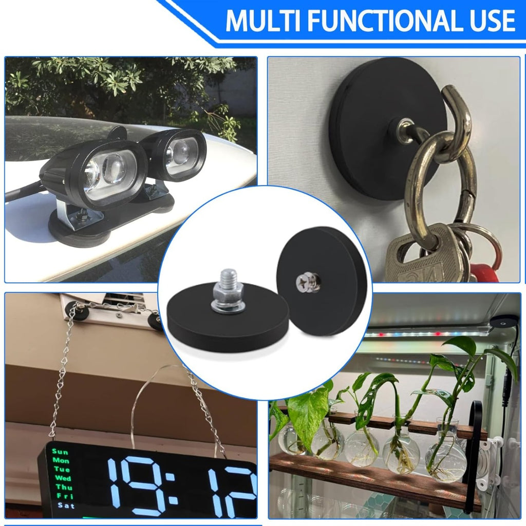 Ensemble de 4 aimants filetés puissants (Ø66mm) avec une capacité de levage de 30kg – Oute caoutchoutée