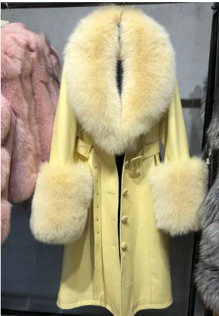 Manteau de fourrure de renard en cuir mince