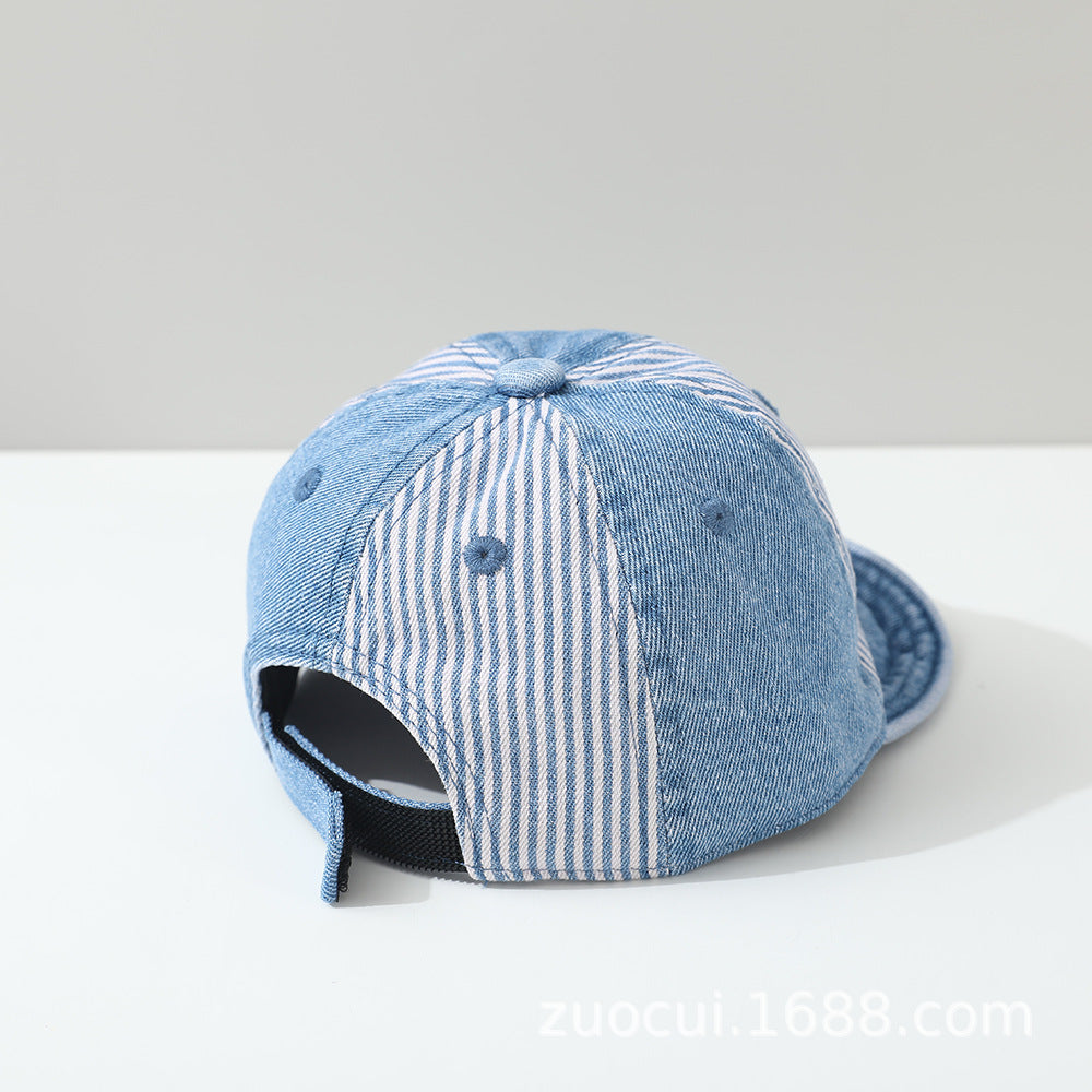 Patchwork rayé pour enfants Lavé Vintage Mode réglable Casual Striped Base Brimmed