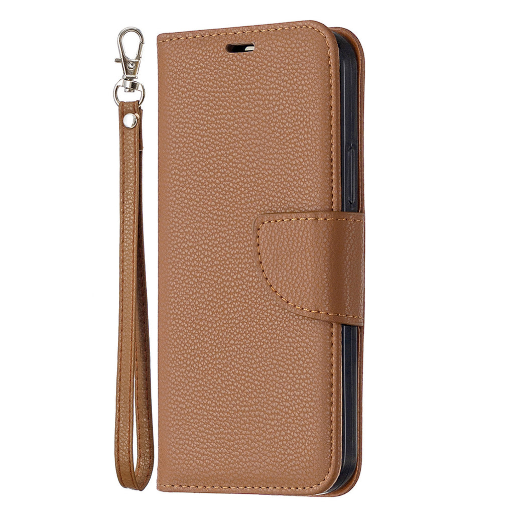 Lychee Motif Solid Couleur Flip Case en cuir Wallet Lanyard Phone Case