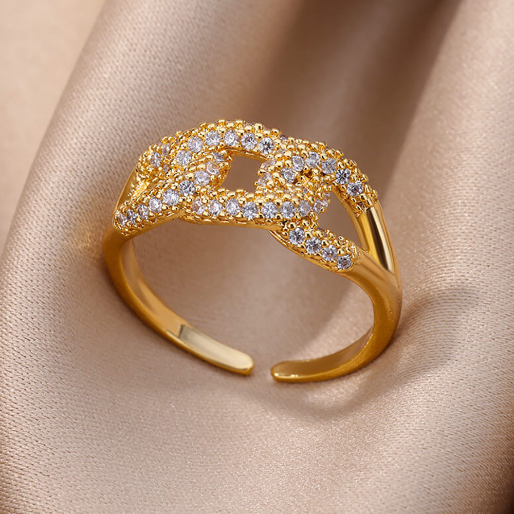 Hot-Selling 18K Gold-Plate entièrement diamante Luxury Non-Fading Anneau ouvert pour les femmes
