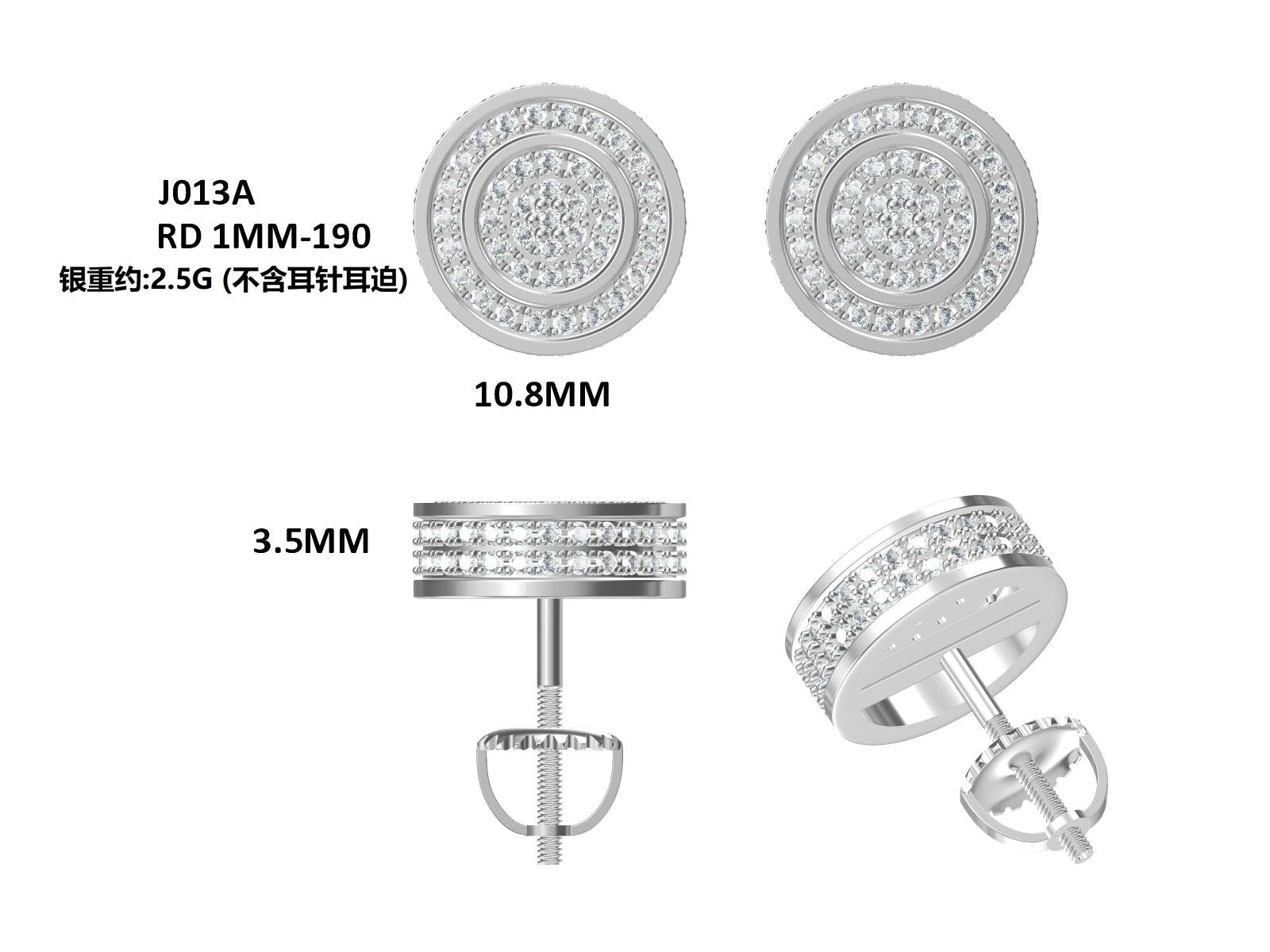 S925 Argent Sterling 190pcs D Couleur VVS1 Moissanite Double Boucles d'oreilles Halo Stud 10,8mm Vis
