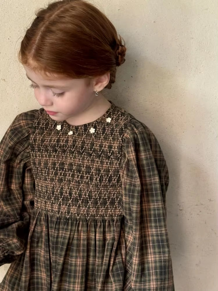 Robe Retro en Plaid des Enfants d'Automne