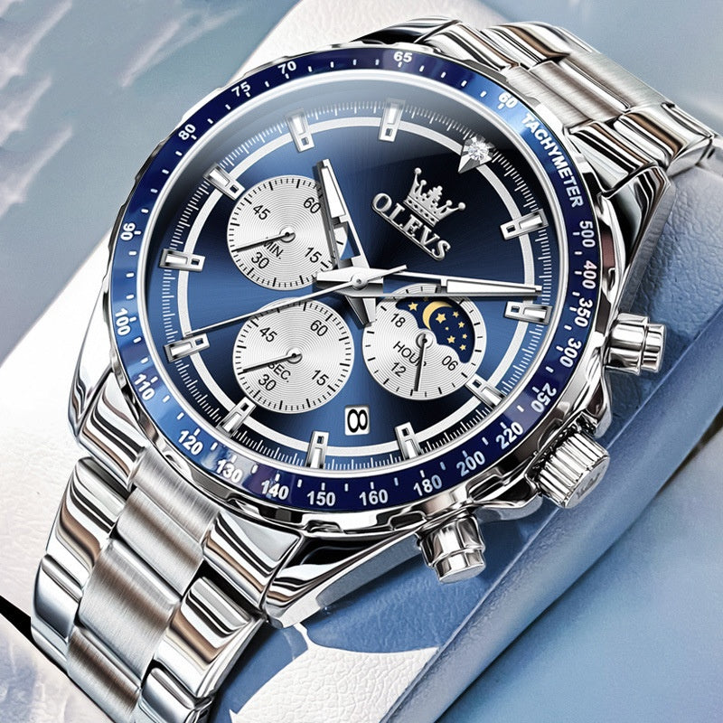 Multi-fonction sport Quartz hommes automatique montre bracelet en acier