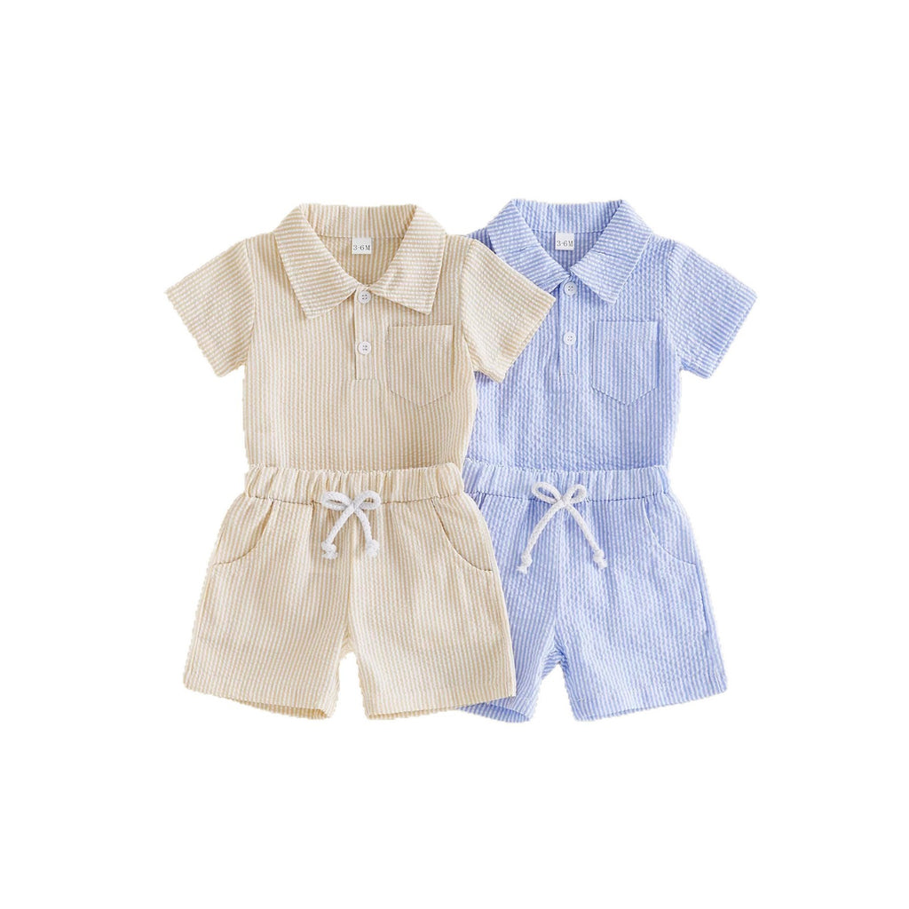 Simple and casual short-sleeved short mesh polo neck set