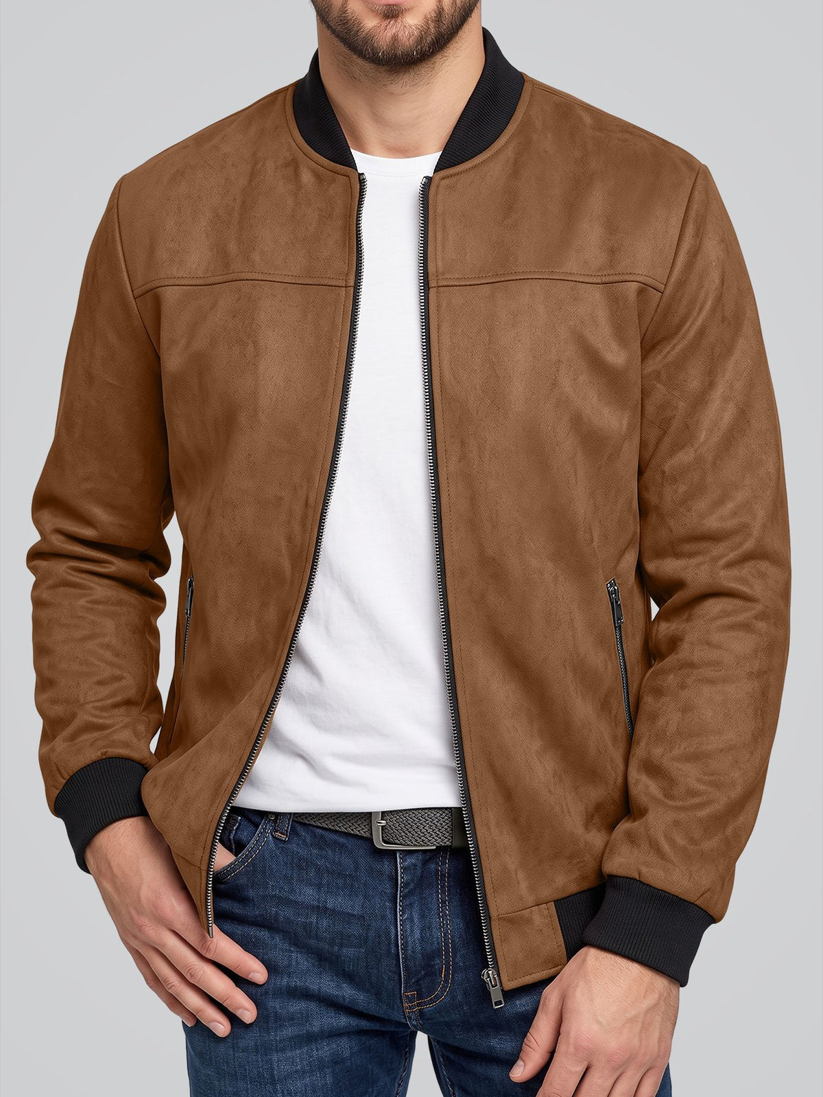 Veste de vol Suede Solid-color Zip-up Vintage Outerwear