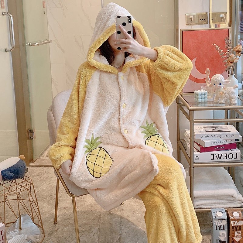 Ensemble de pyjama à capuchon en flanelle épaisse pour couples
