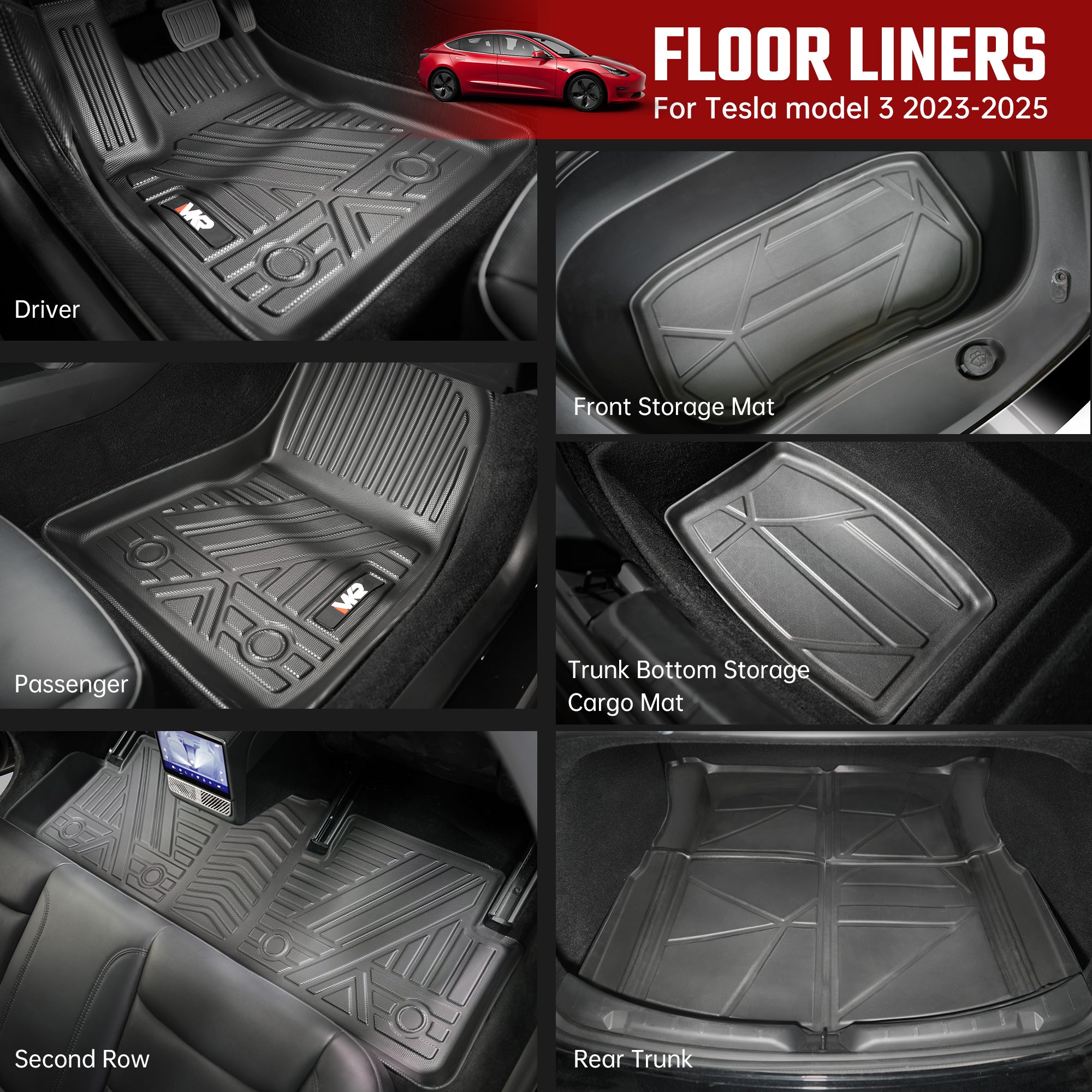 Tapis de sol TPE pour Tesla Modèle 3 2023-2025