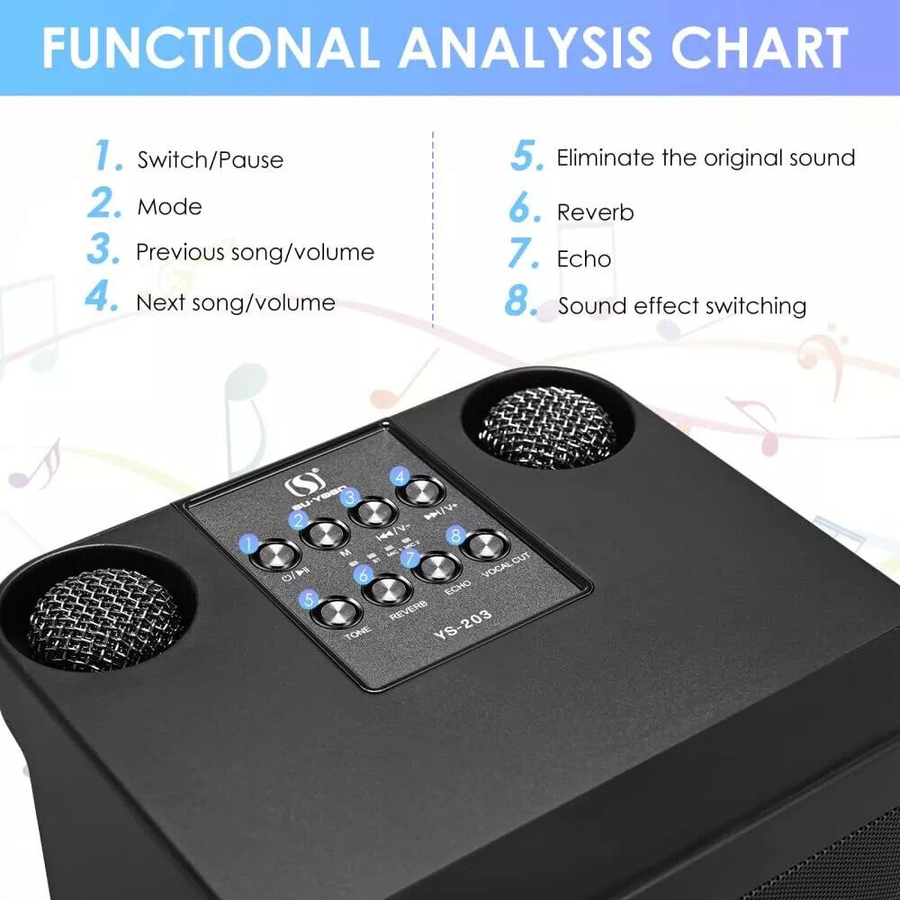Haut-parleur de karaoké Bluetooth portable avec 2 microphones sans fil