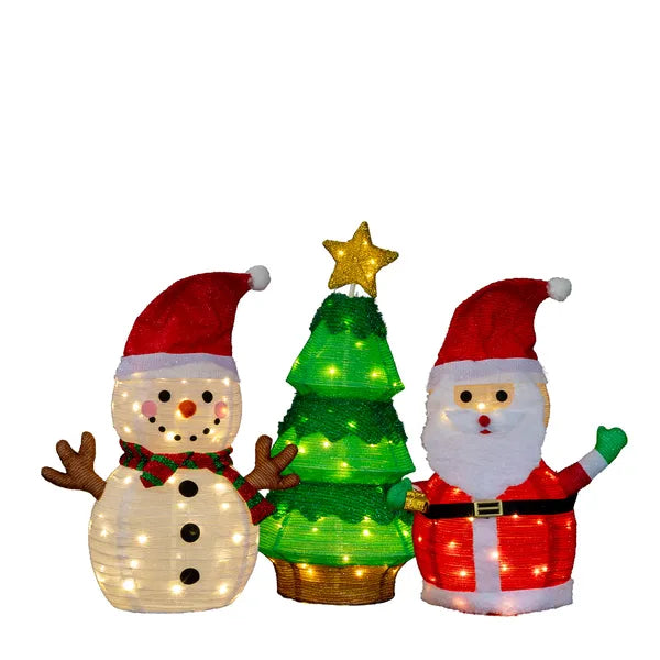 Ensemble de 3 décorations de Noël de Père Noël et de Neige Allumées