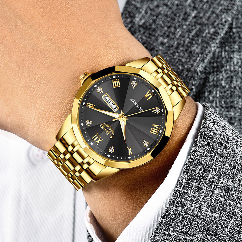 Montre Quartz Lumineuse étanche à double calendaire pour hommes