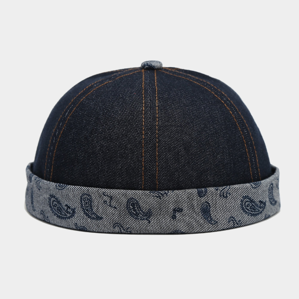 Cashew Flower Rolled-edge Melon Skin Cap - Rétro hommes et femmes sans brim Landlord H