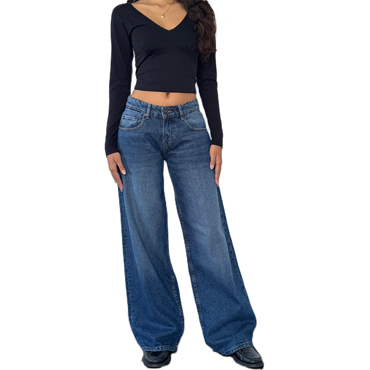 American Style Retro Low Waist Non élastique Lavé droit Jeans Femme Autumn Street Wid