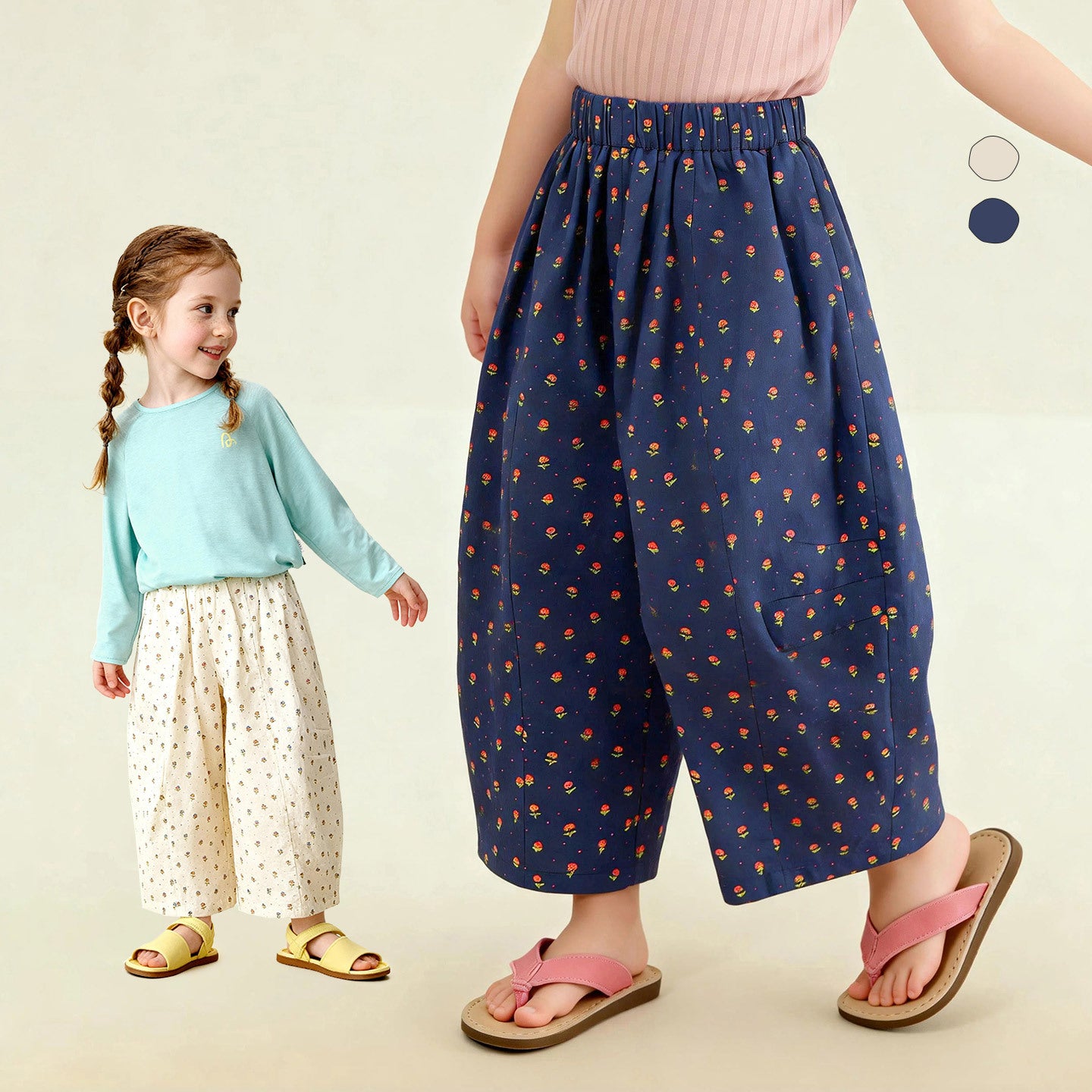 Enfants Été Floral Casual Pantalon large jambe Cotton pantalons perdus