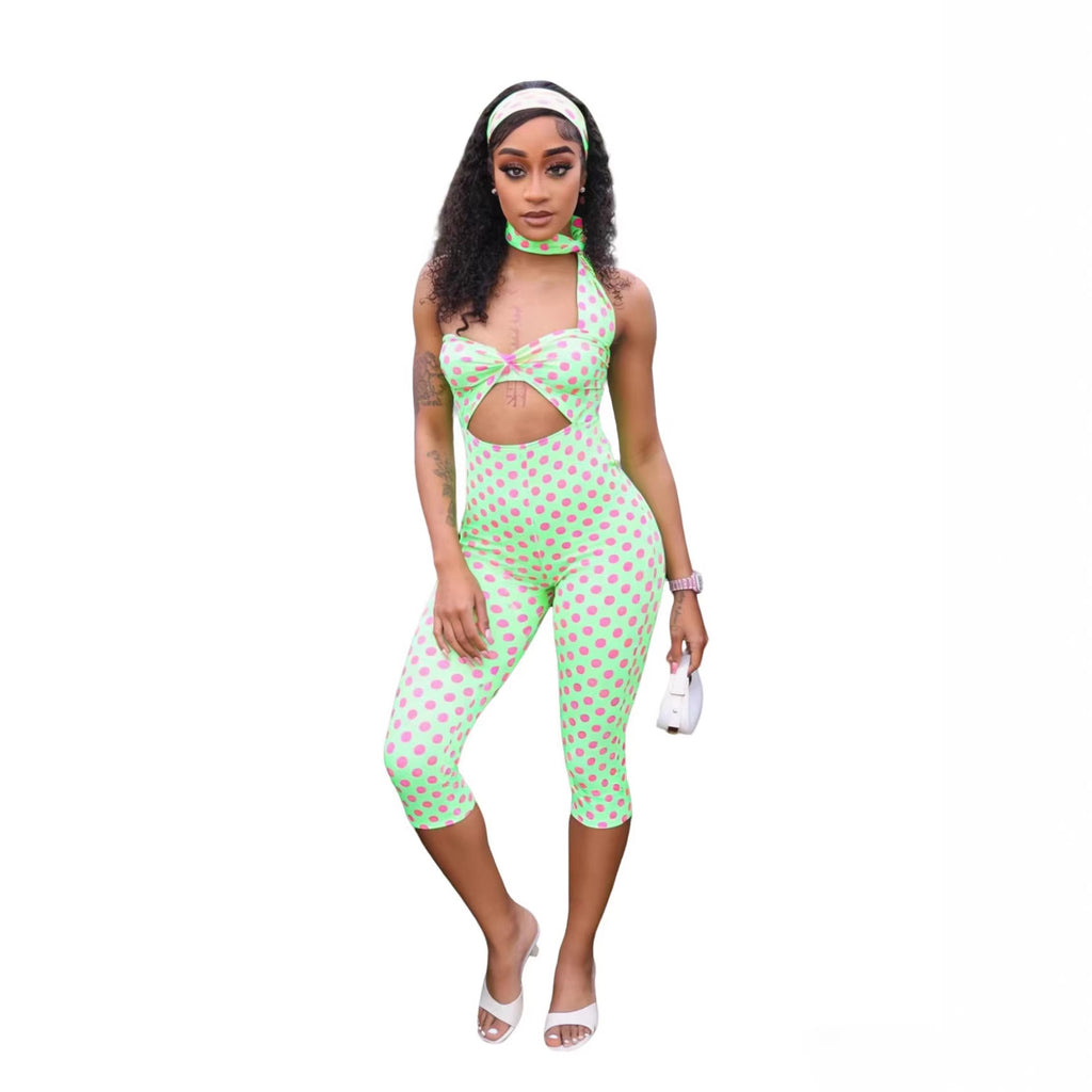 Femmes Sangle élégante Polka-dot Bandeau Halter Jumpsuit