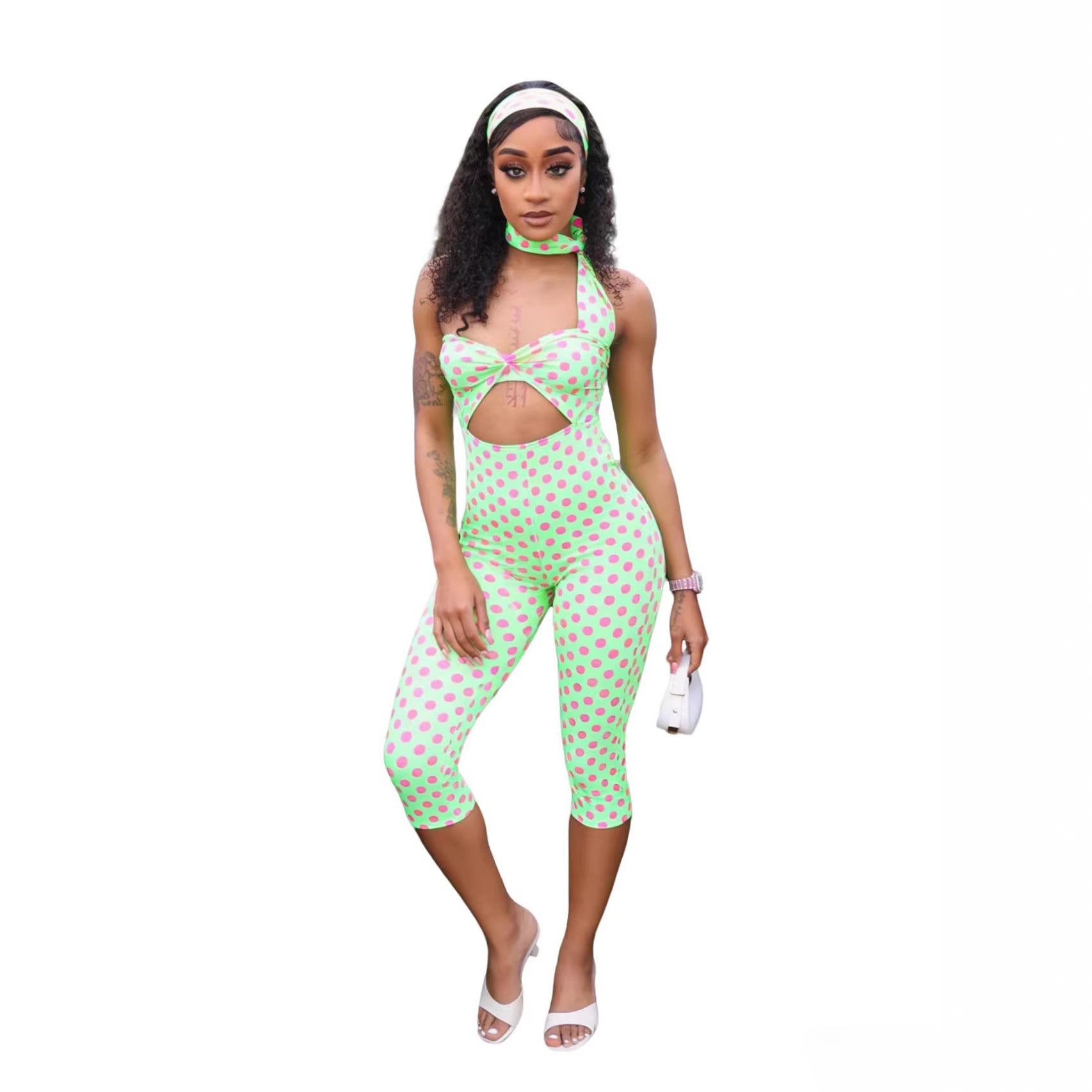 Femmes Sangle élégante Polka-dot Bandeau Halter Jumpsuit