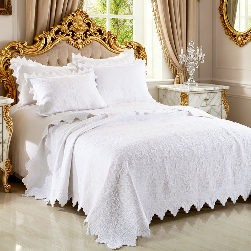 3-Piece Rose Floral Embossé Couvercle cousu Couvercle rempli de coton