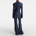 Pantalon texturé à simple bouton Peak Lapel Blazer & High Waist Flared Floor-Length Pantalons à deux pièces