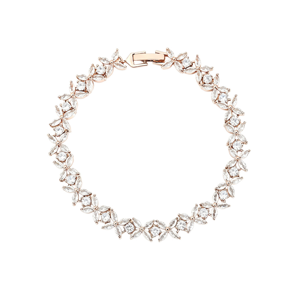 Femmes Marquise ronde CZ Floral bracelet de tennis
