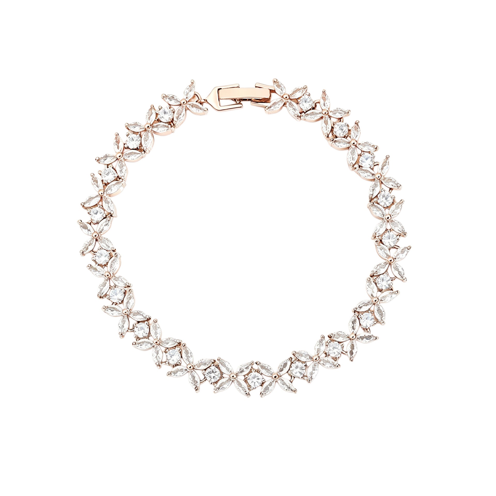 Femmes Marquise ronde CZ Floral bracelet de tennis