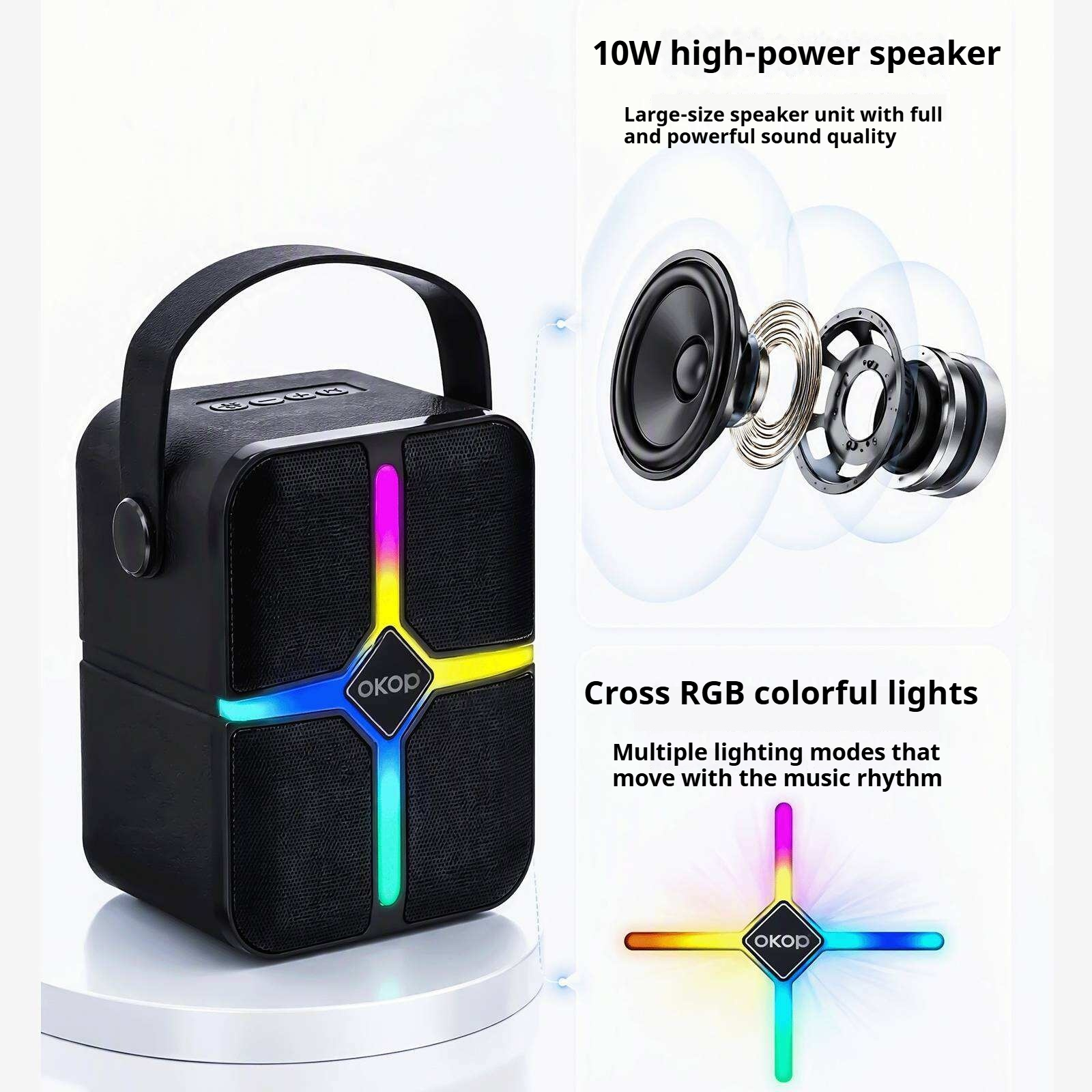 KP-876 Haut-parleur Bluetooth sans fil le plus vendu Poignée portable RGB Éclairage Batterie longue L
