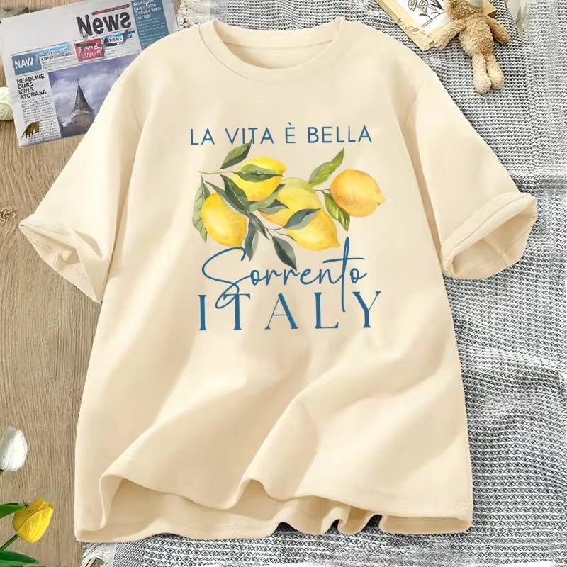 T-Shirt de coton d'été pour femmes au citron italien