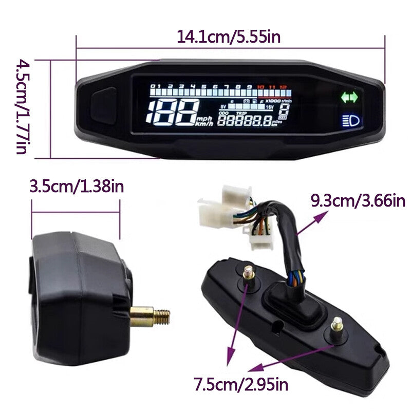 Capteur de jauge de mesure du compteur numérique de vitesse LCD universel de moto