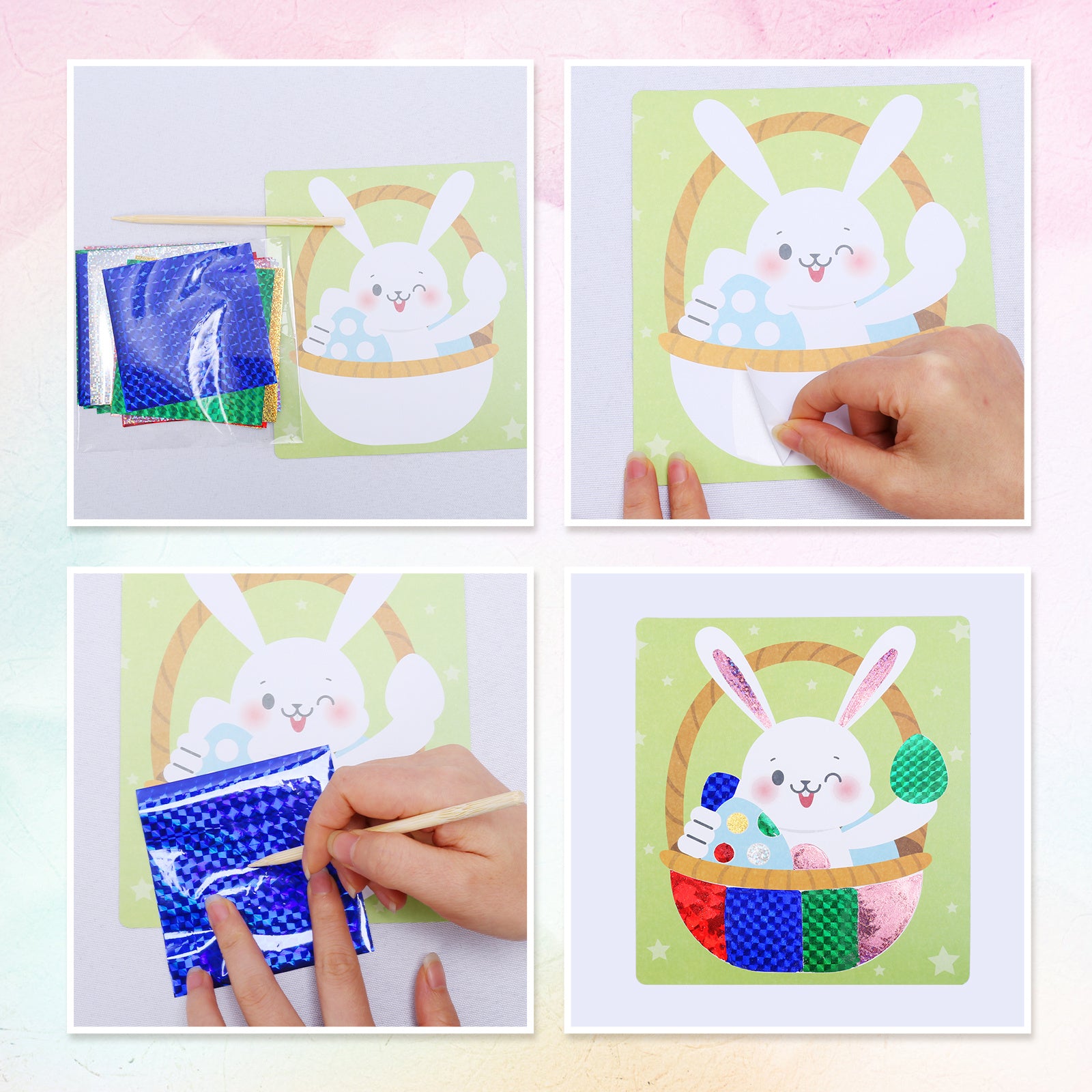 Artisanat de Pâques en papier – Set de 12 pièces avec motifs de Pâques métallisés pour le décorat de printemps créatif