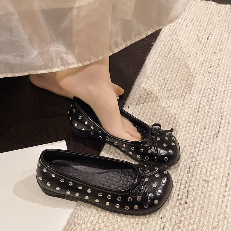 Été Rivet Bow Mary Jane Chaussures Slip sur l'élévation intérieure Ballet Flats Pour Femmes