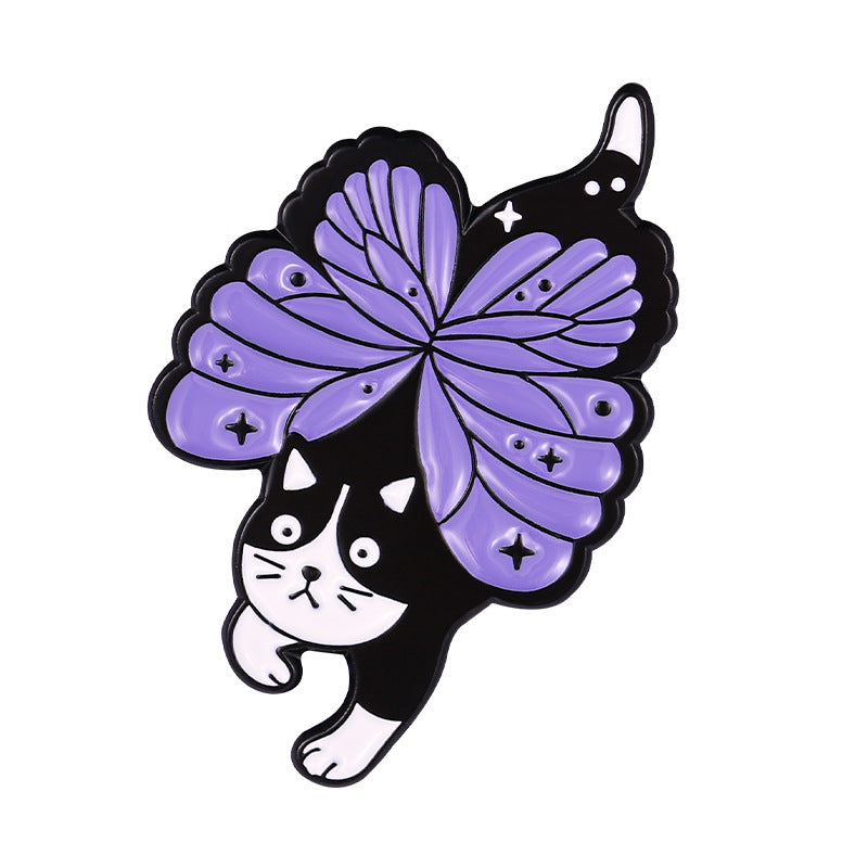 Chat violet avec ailes papillon Alliage Brooch Accessoire mignon pour vêtements et sacs