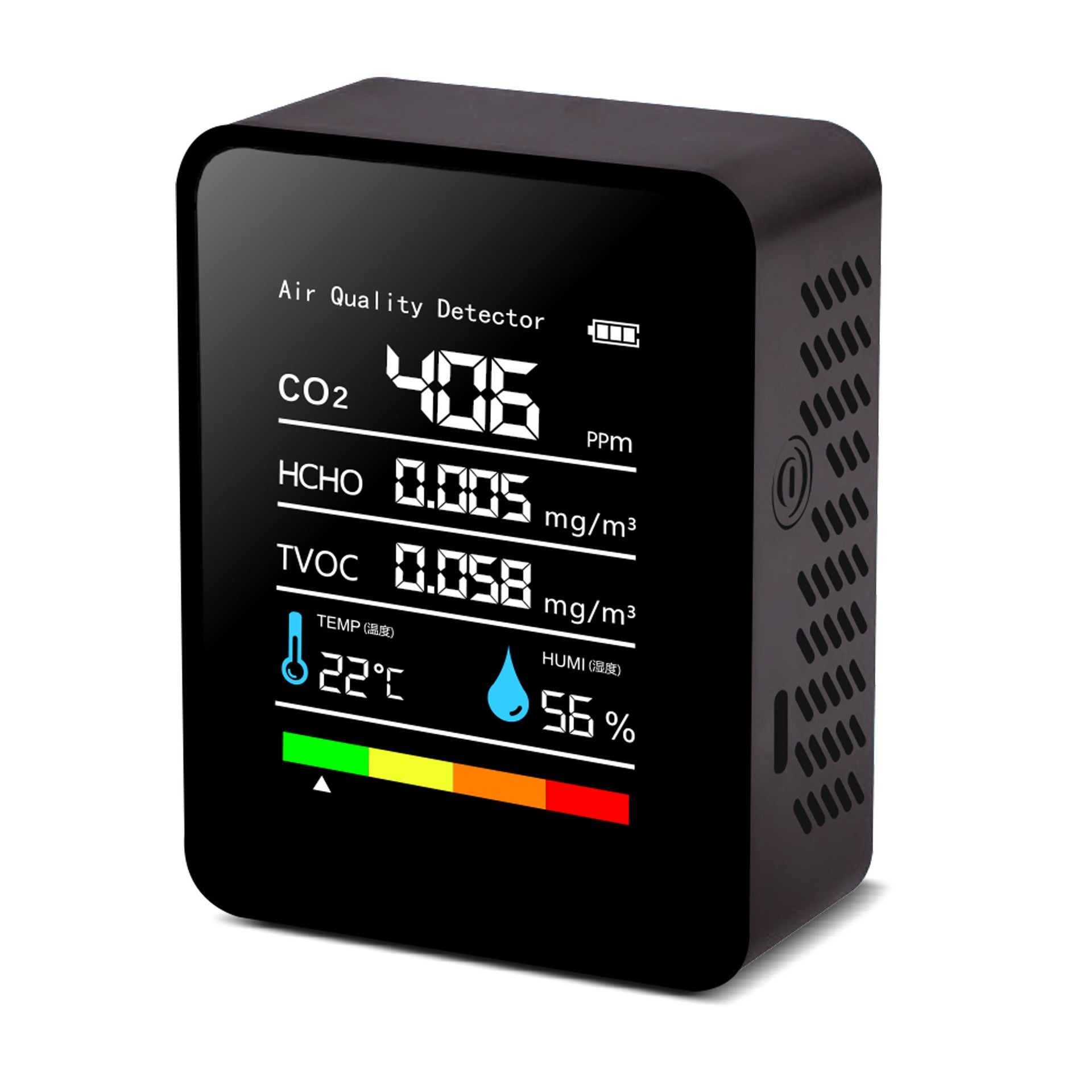 Détecteur de formaldéhyde noir Testeur multifonctionnel de la qualité de l'air CO2 TVOC Température Humidi