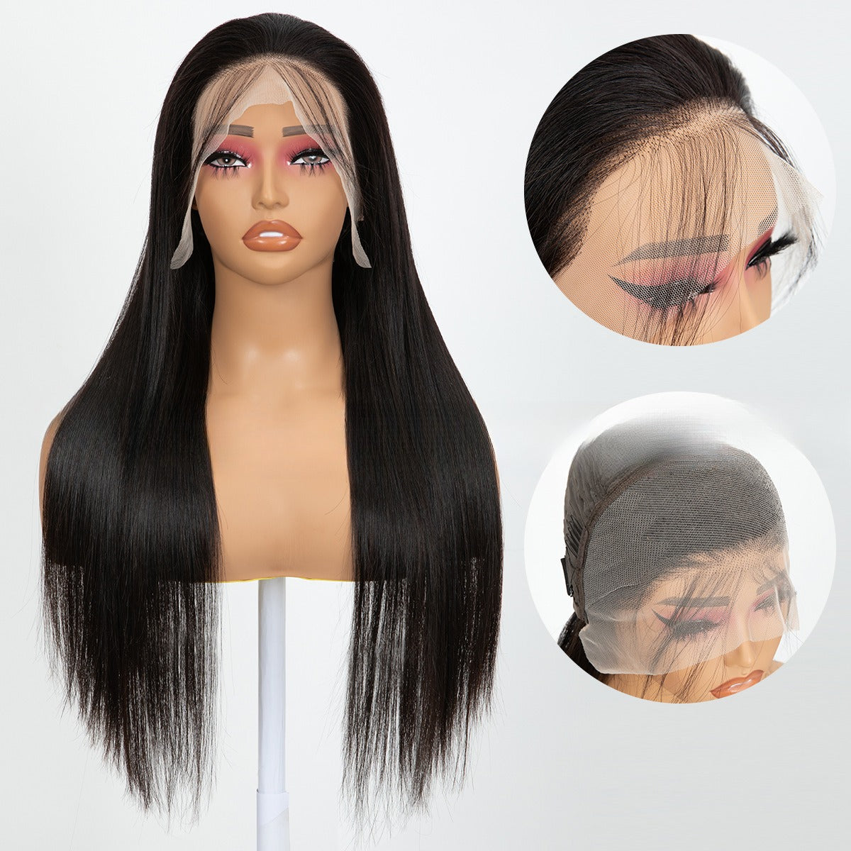 Perruques à tête pleine de dentelle à double trame longue droite Extensions de cheveux synthétiques