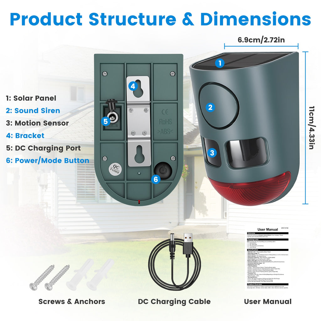 2Pack OU 1Pack Option 3-En-1 Ultrasonic Solar Animal Repeller Motion Actived Animal Repe