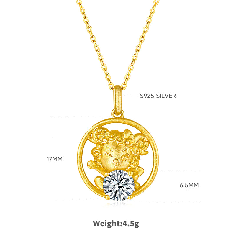 S925 Argent Sterling plaqué or 1ct D Couleur VVS1 Moissanite Chinese Zodiac Collier de chèvre