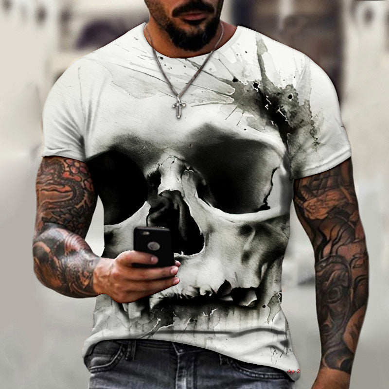 European and American Summer Dark Horror Skull T-shirt homme imprimé 3D manches courtes