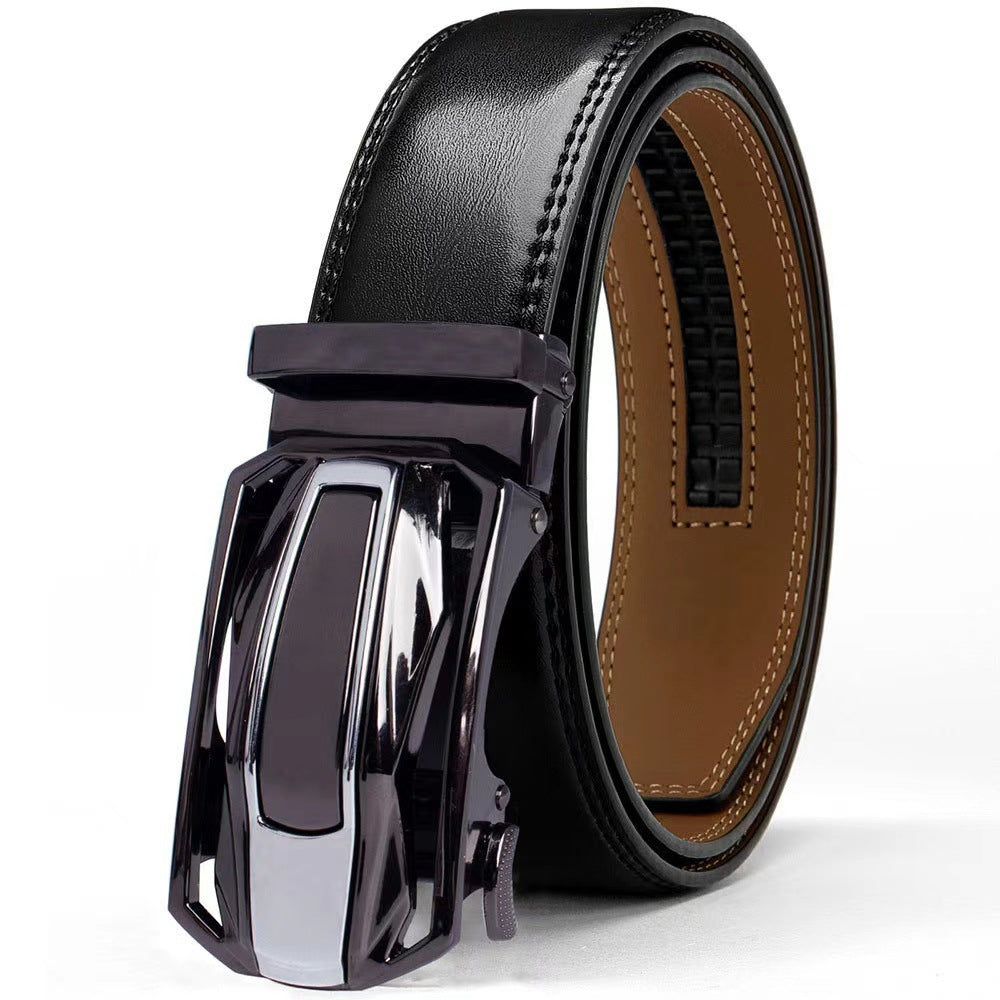 Ceinture en cuir véritable pour homme - Boucle d'alliage automatique - Bracelet casual pour pantalon