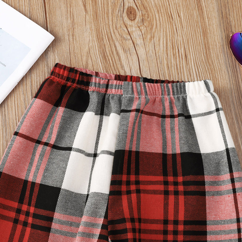 Mode Plaid rouge imprimé Long Moyen enfant