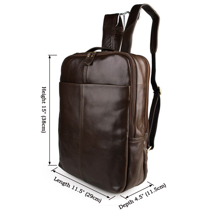 Top-grain leather laptop backpack