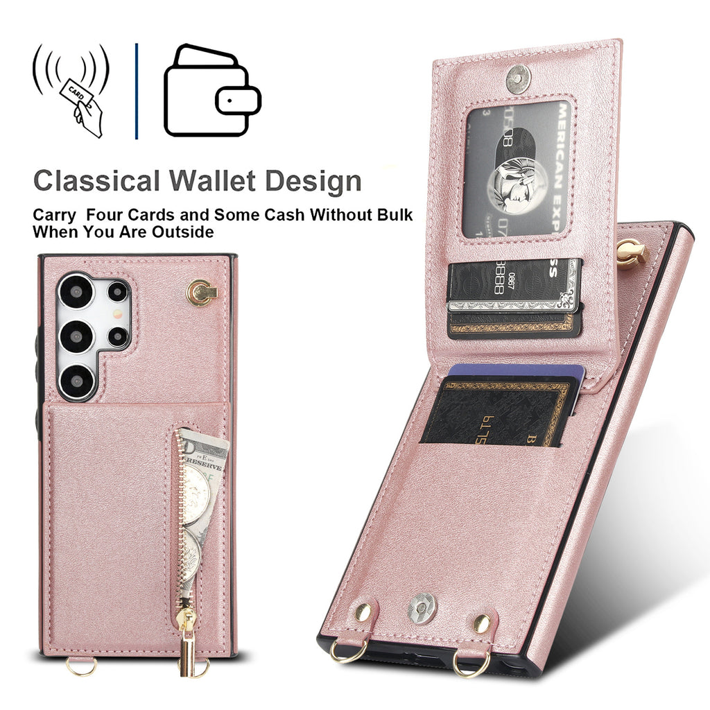 Card Crossbody Zipper Coque de téléphone en cuir