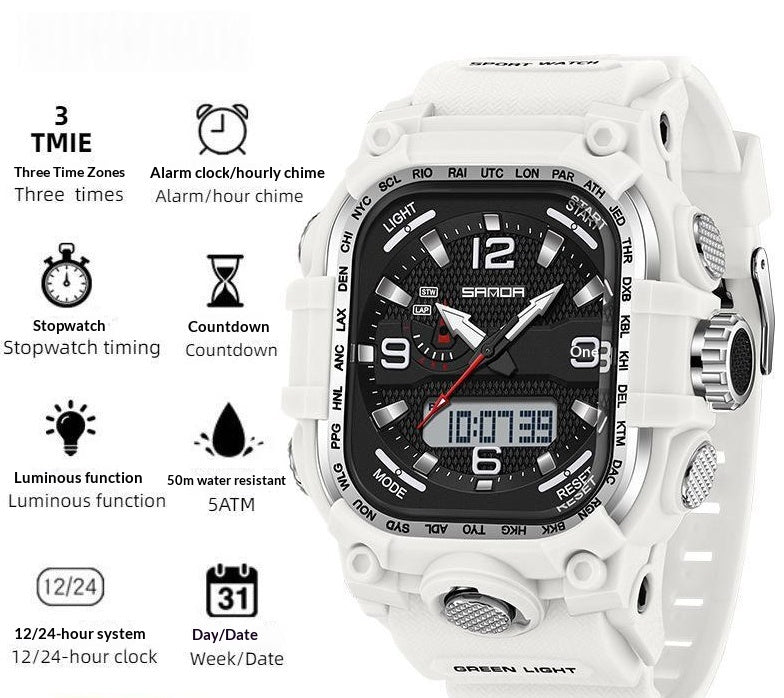 Montre numérique carrée Imperméable Sports Compte à rebours Chronomètre Multifonctionnel Randonnée en plein air Wris