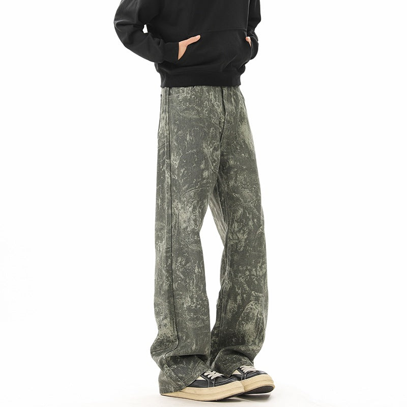 Retro Tie-Dye Camouflage Pantalons en Denim pour hommes