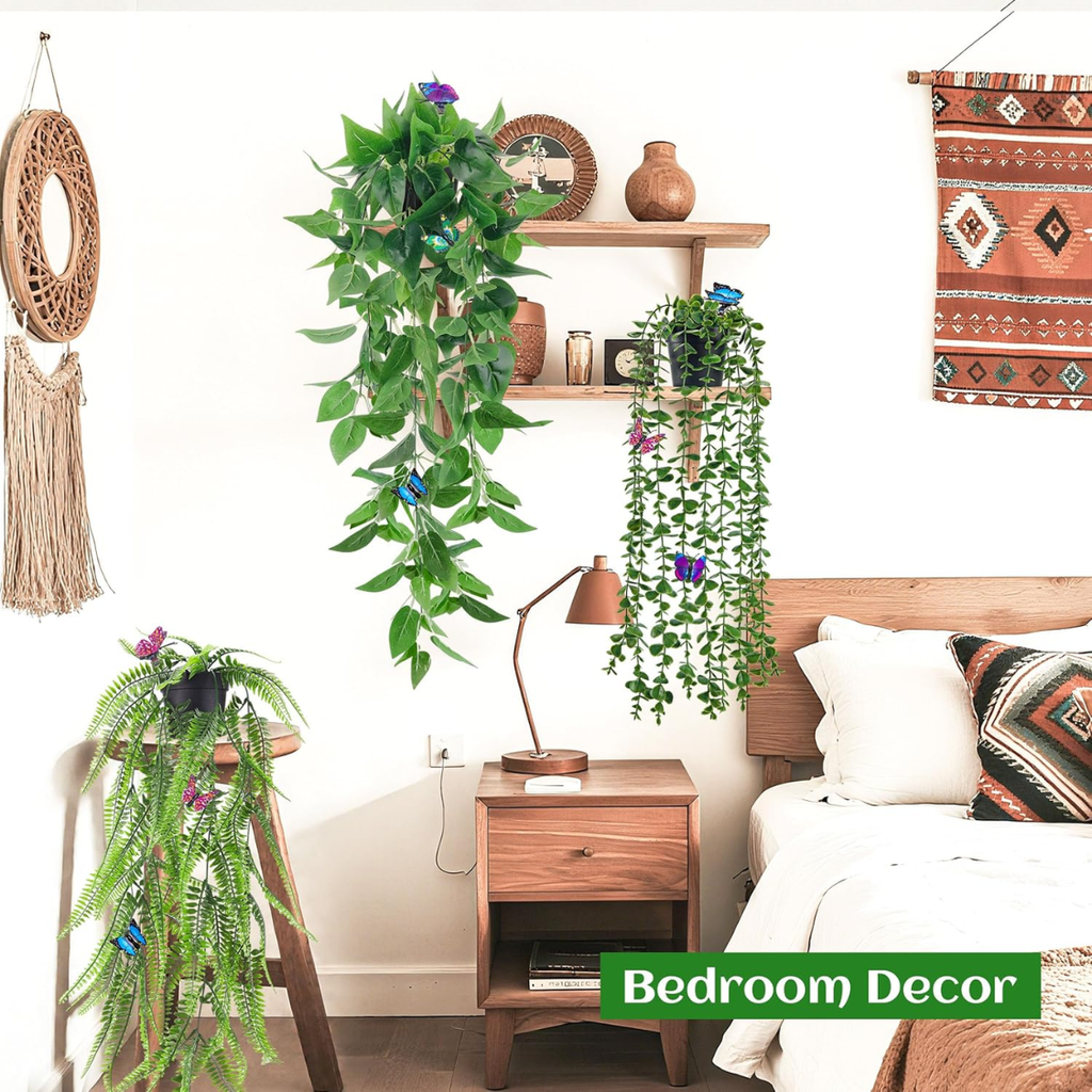Faux plantes suspendues avec papillons pour décor mural de plateau Eucalyptus Ivy Vines artificielles